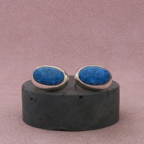 Sterling Jewelry - sterling silver vintage oval denim lapis post earrings
